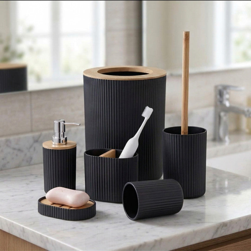 Ribbed Gray Bathroom Accessory Set