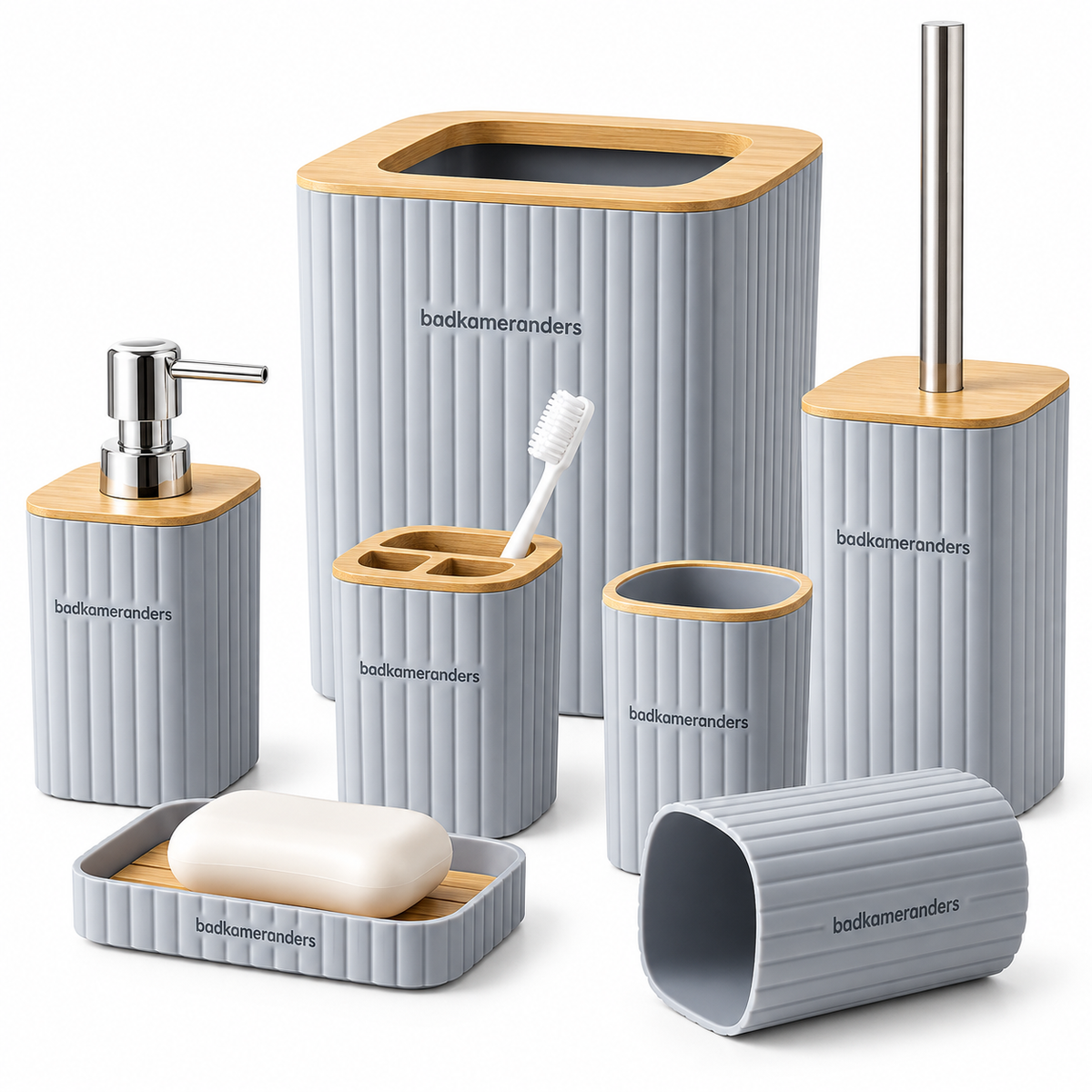Ribbed Gray Bathroom Accessory Set