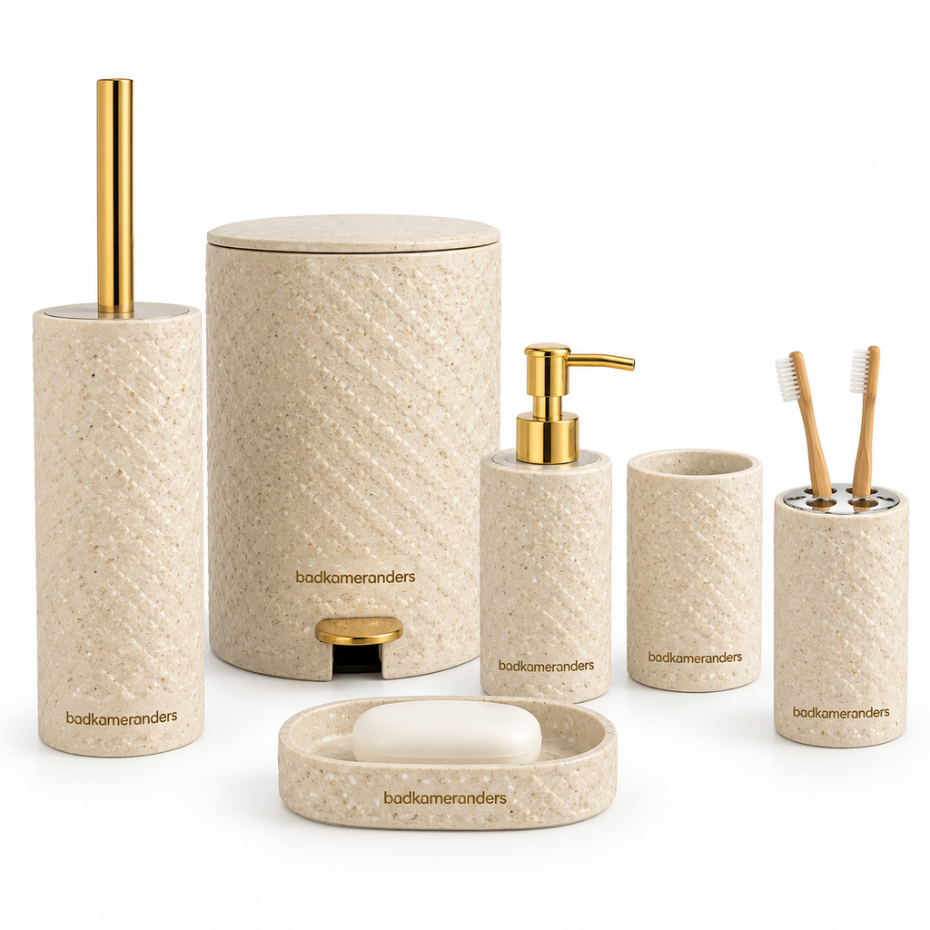 Textured Beige Bathroom Accessory Set