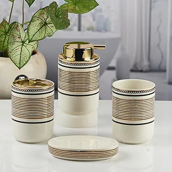 Gold Accent Ceramic Bathroom Accessory Set