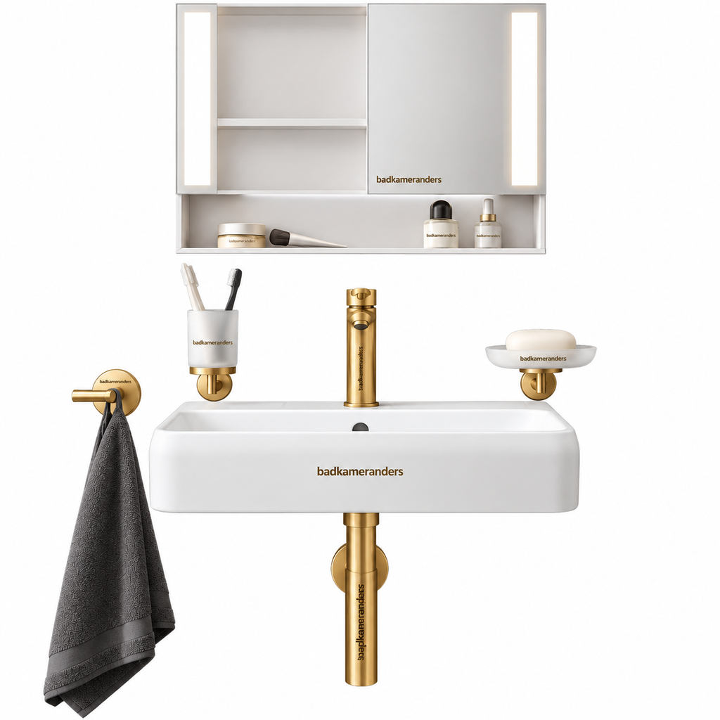 Gold Bathroom Sink and Accessory Set