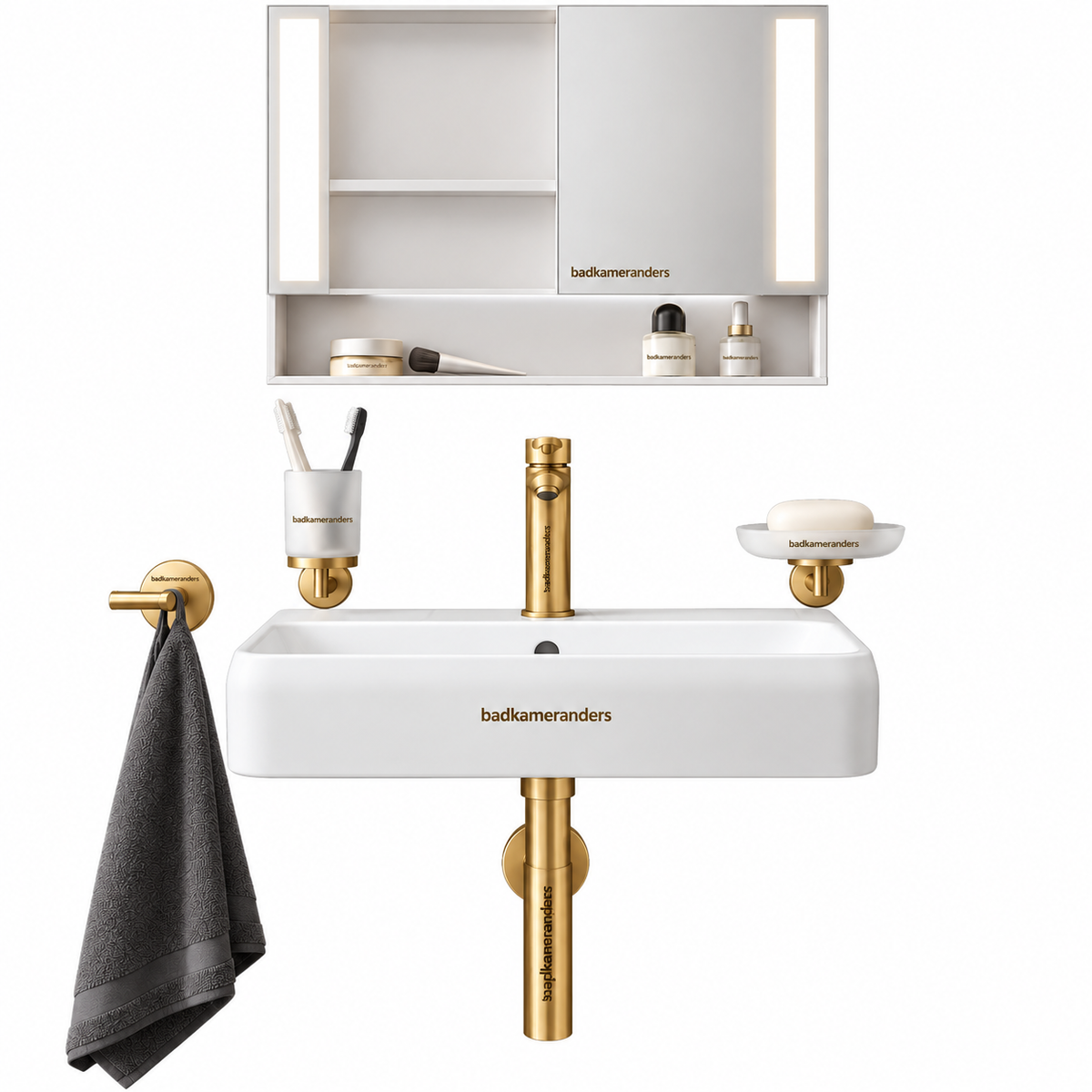 Gold Bathroom Sink and Accessory Set