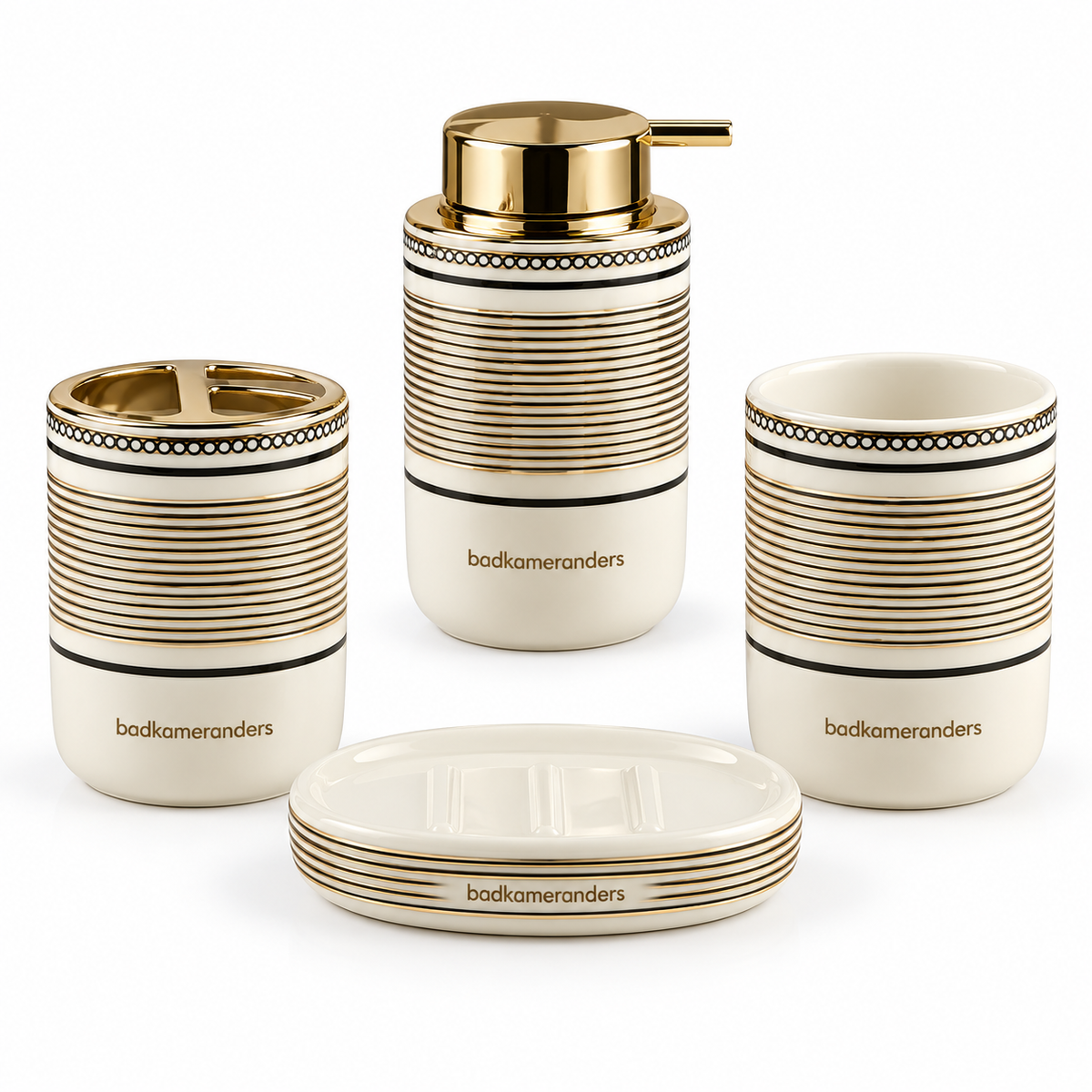 Gold Accent Ceramic Bathroom Accessory Set