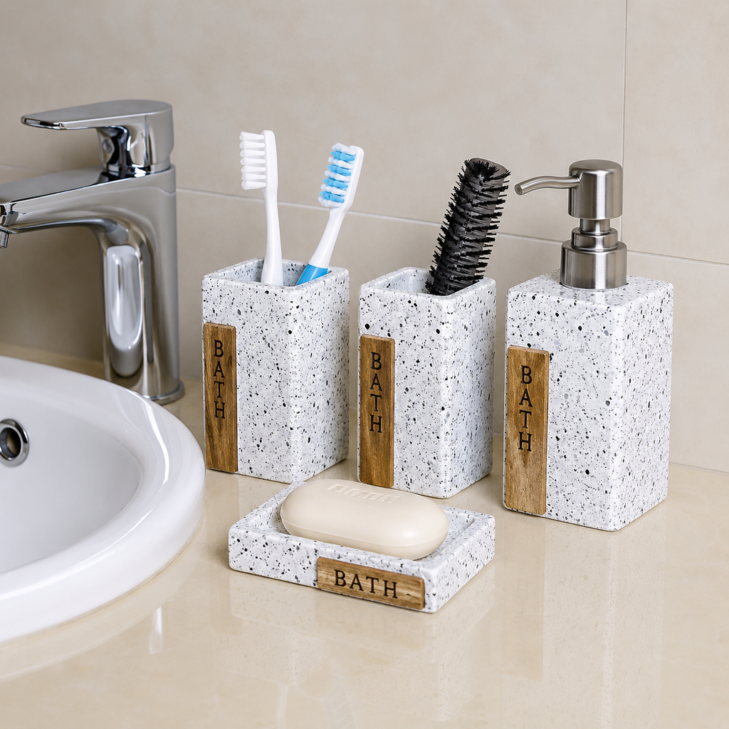 Speckled Ceramic Bathroom Accessory Set