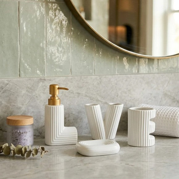 Ribbed Ceramic Bathroom Accessory Set