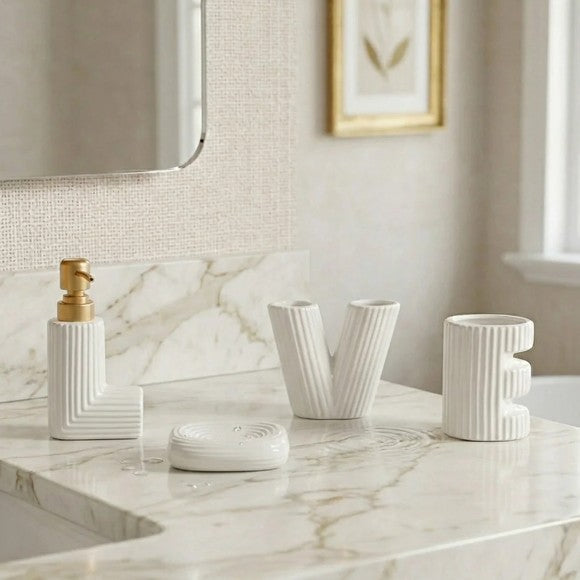 Ribbed Ceramic Bathroom Accessory Set