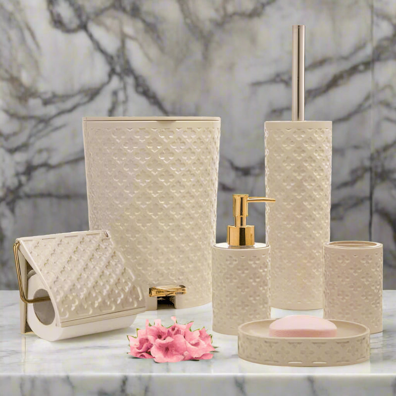 Textured Beige Bathroom Accessory Set